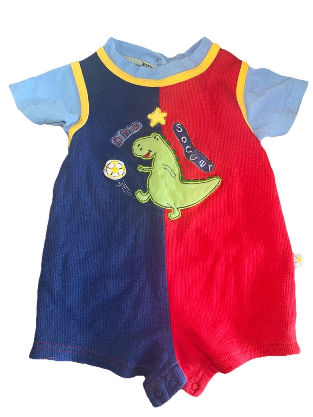 Vintage Boys Dino Soccer Romper Size 3/6 Months Y2K